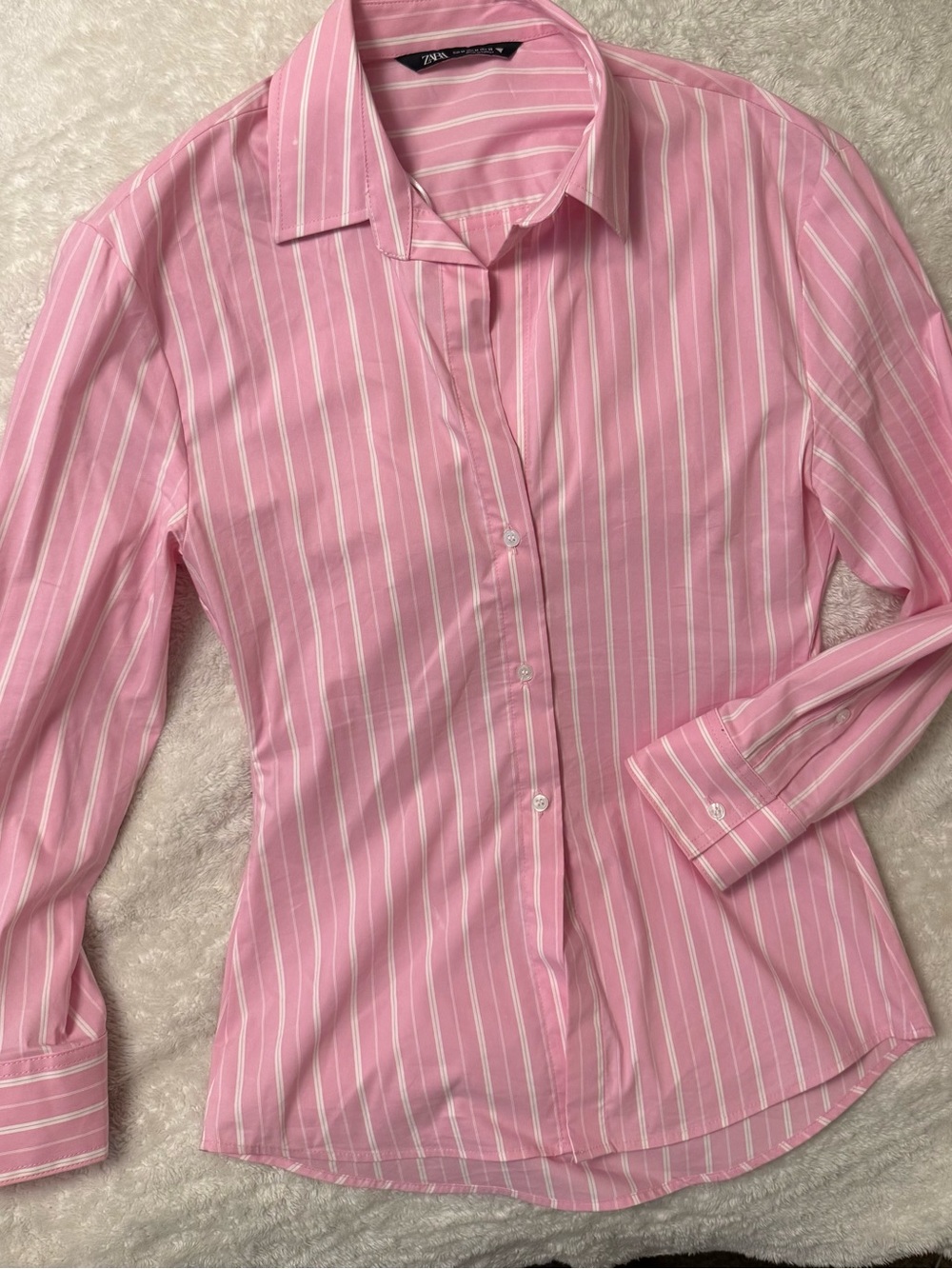 ZARA Pink and White Striped Shirt